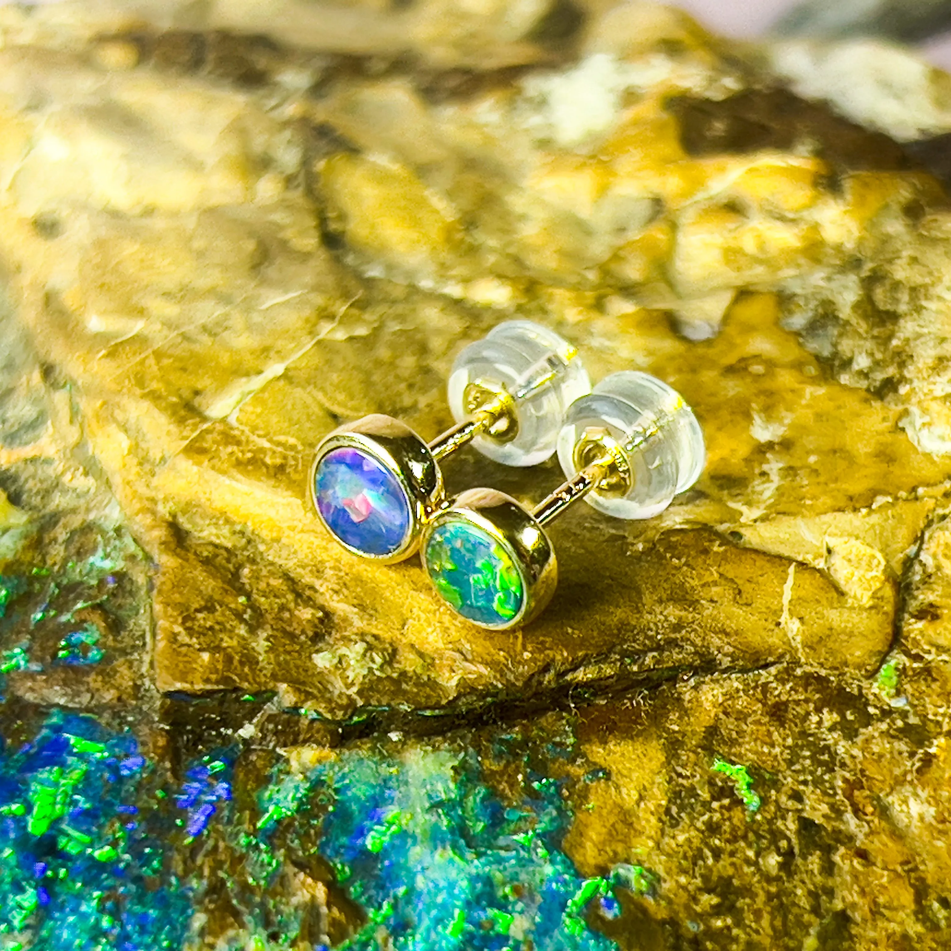 Handmade Opal Stud Earrings - Gold/Silver | Dainty & Cute | Crystal Fire Opal Jewelry | Gift for Her 3mm