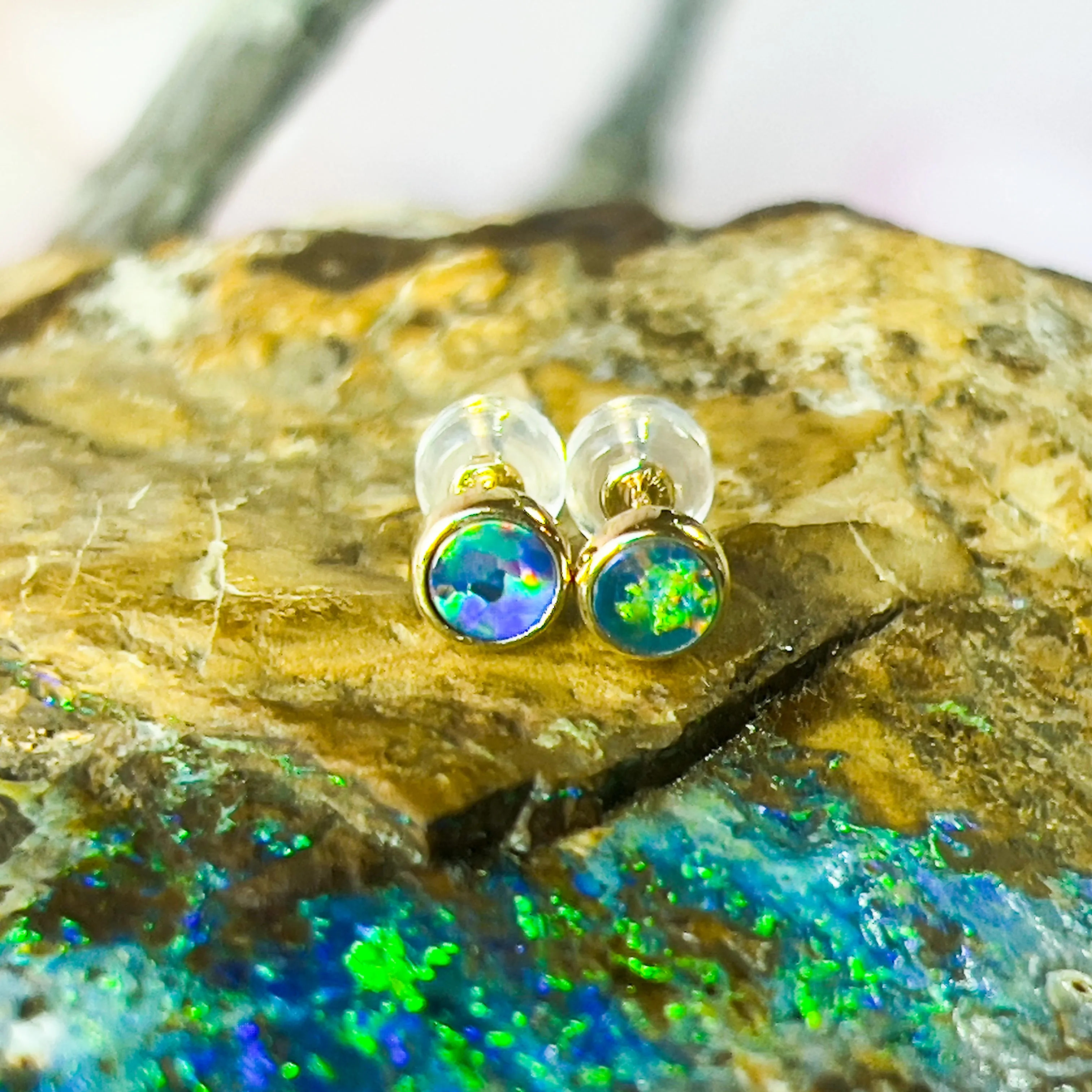 Handmade Opal Stud Earrings - Gold/Silver | Dainty & Cute | Crystal Fire Opal Jewelry | Gift for Her 3mm