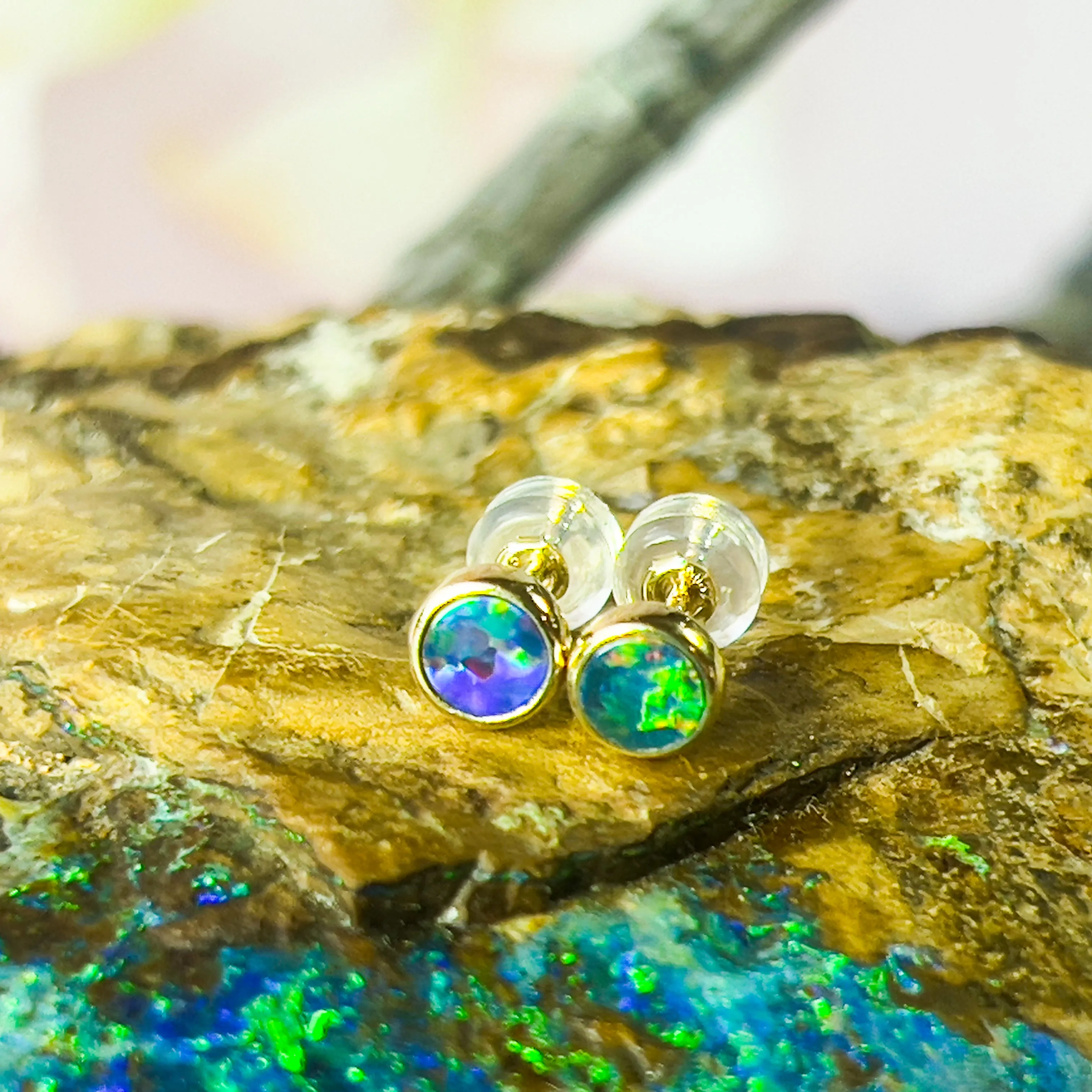 Handmade Opal Stud Earrings - Gold/Silver | Dainty & Cute | Crystal Fire Opal Jewelry | Gift for Her 3mm