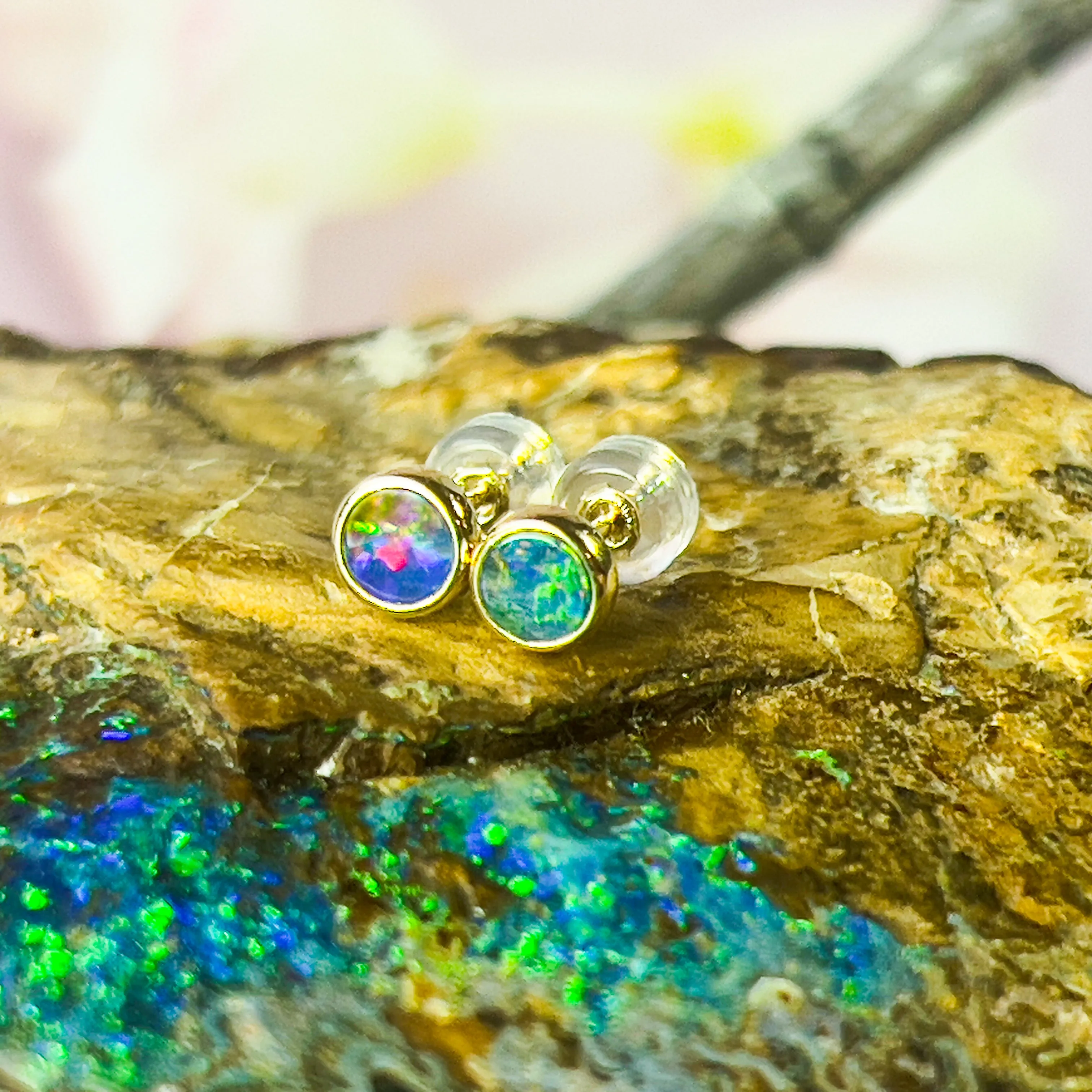 Handmade Opal Stud Earrings - Gold/Silver | Dainty & Cute | Crystal Fire Opal Jewelry | Gift for Her 3mm