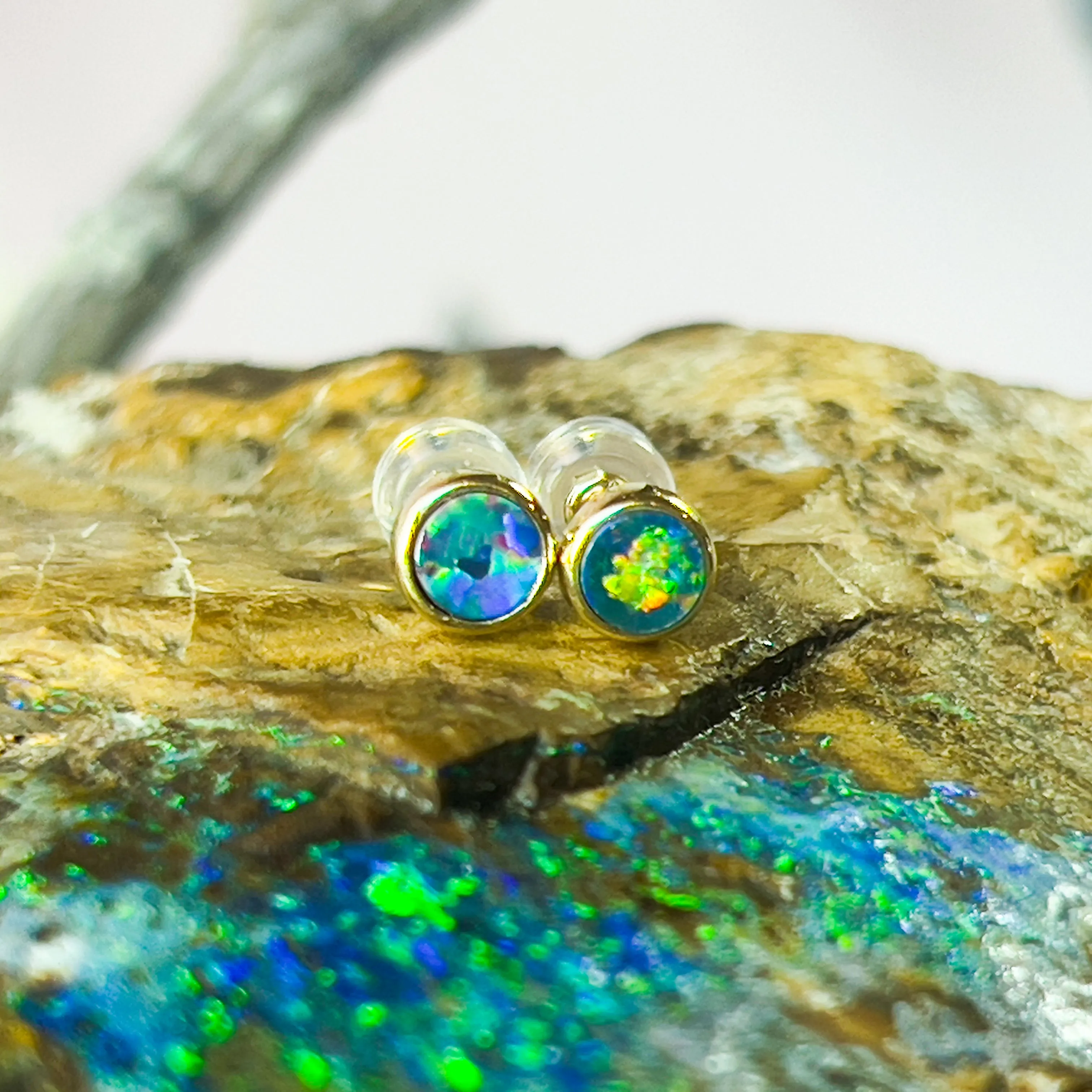 Handmade Opal Stud Earrings - Gold/Silver | Dainty & Cute | Crystal Fire Opal Jewelry | Gift for Her 3mm