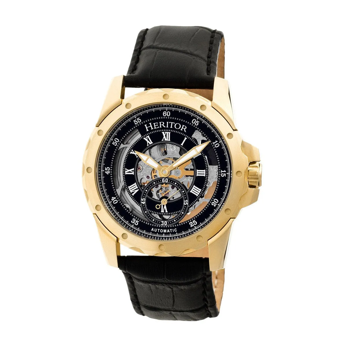 Heritor Automatic Armstrong Skeleton Leather-Band Watch