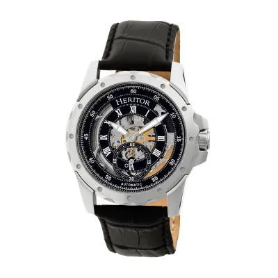 Heritor Automatic Armstrong Skeleton Leather-Band Watch