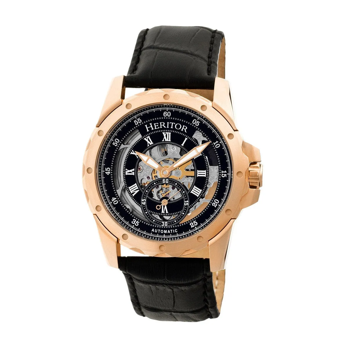 Heritor Automatic Armstrong Skeleton Leather-Band Watch