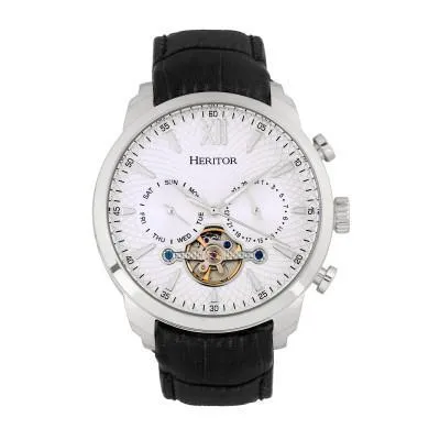 Heritor Automatic Arthur Semi-Skeleton Leather-Band Watch w/ Day/Date