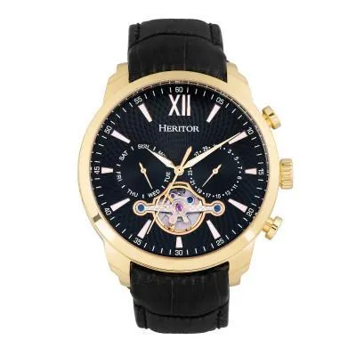 Heritor Automatic Arthur Semi-Skeleton Leather-Band Watch w/ Day/Date
