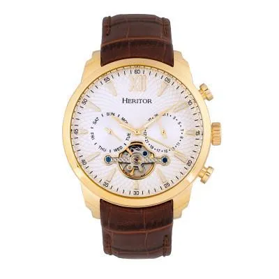 Heritor Automatic Arthur Semi-Skeleton Leather-Band Watch w/ Day/Date