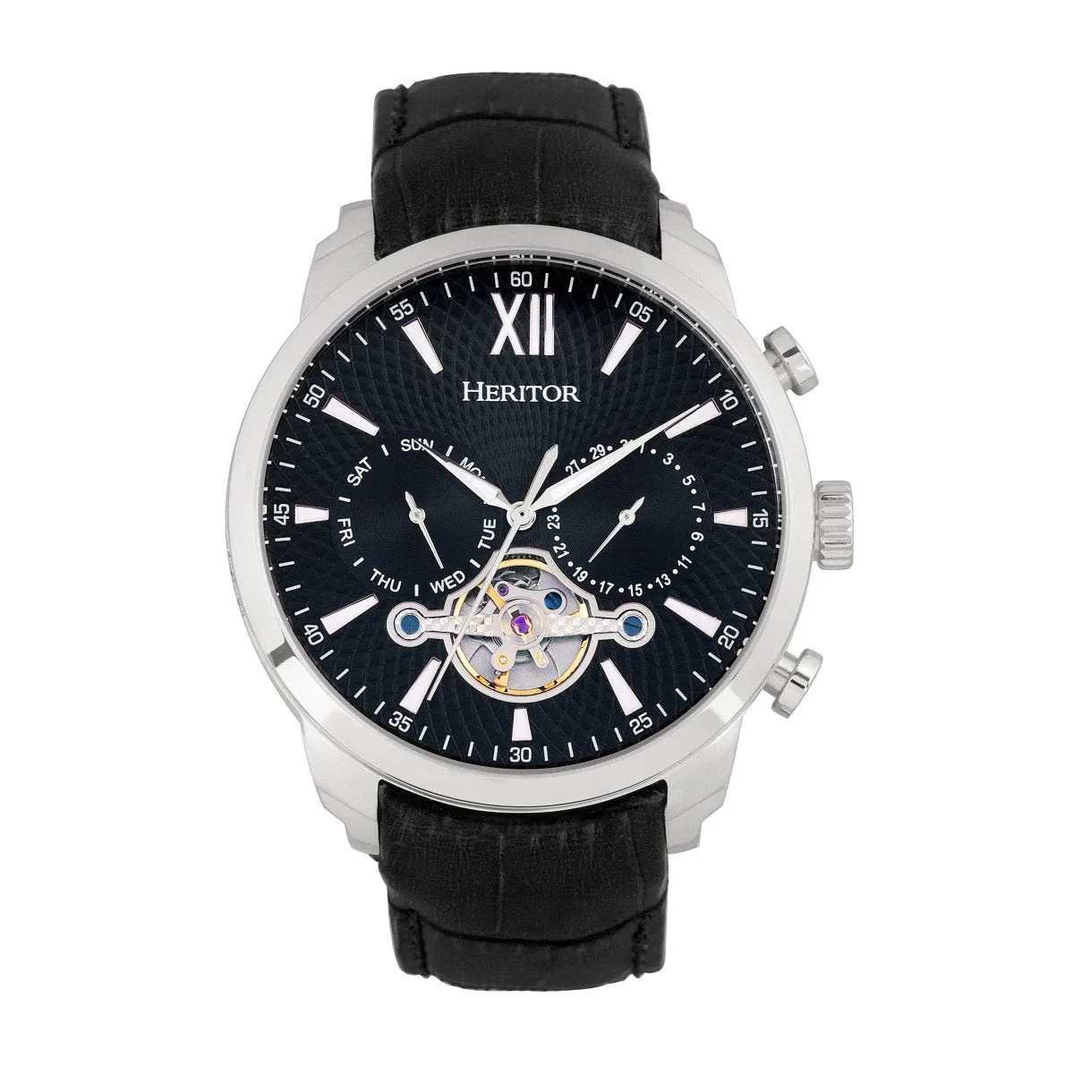 Heritor Automatic Arthur Semi-Skeleton Leather-Band Watch w/ Day/Date