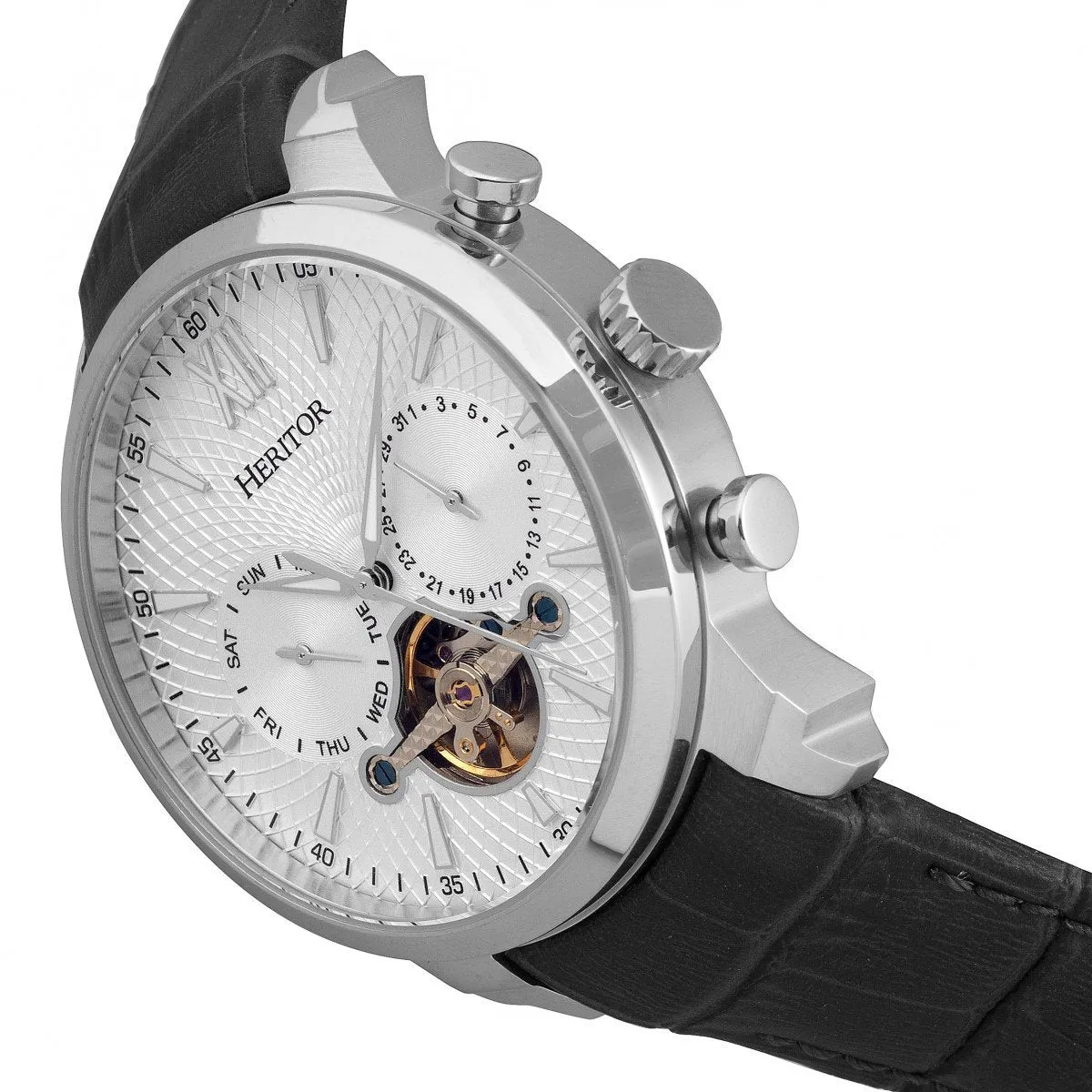 Heritor Automatic Arthur Semi-Skeleton Leather-Band Watch w/ Day/Date