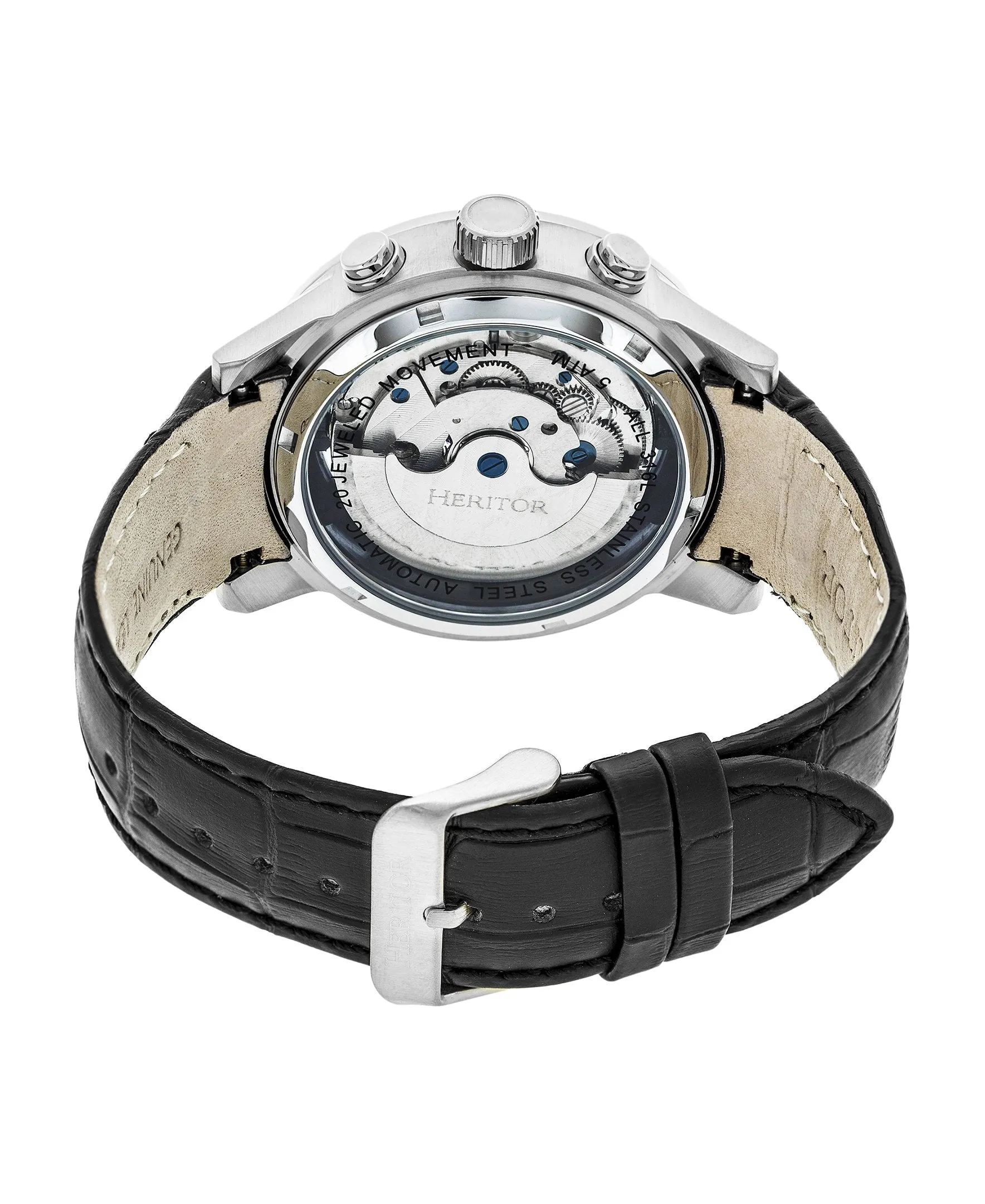 Heritor Automatic Hannibal Semi-Skeleton Leather-Band Watch
