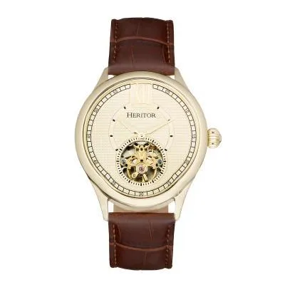 Heritor Automatic Hayward Semi-Skeleton Leather-Band Watch