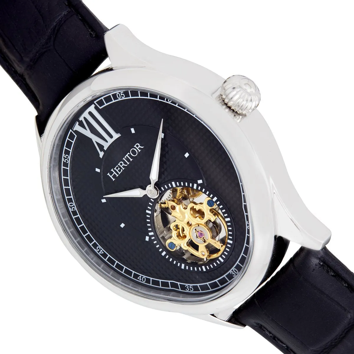 Heritor Automatic Hayward Semi-Skeleton Leather-Band Watch