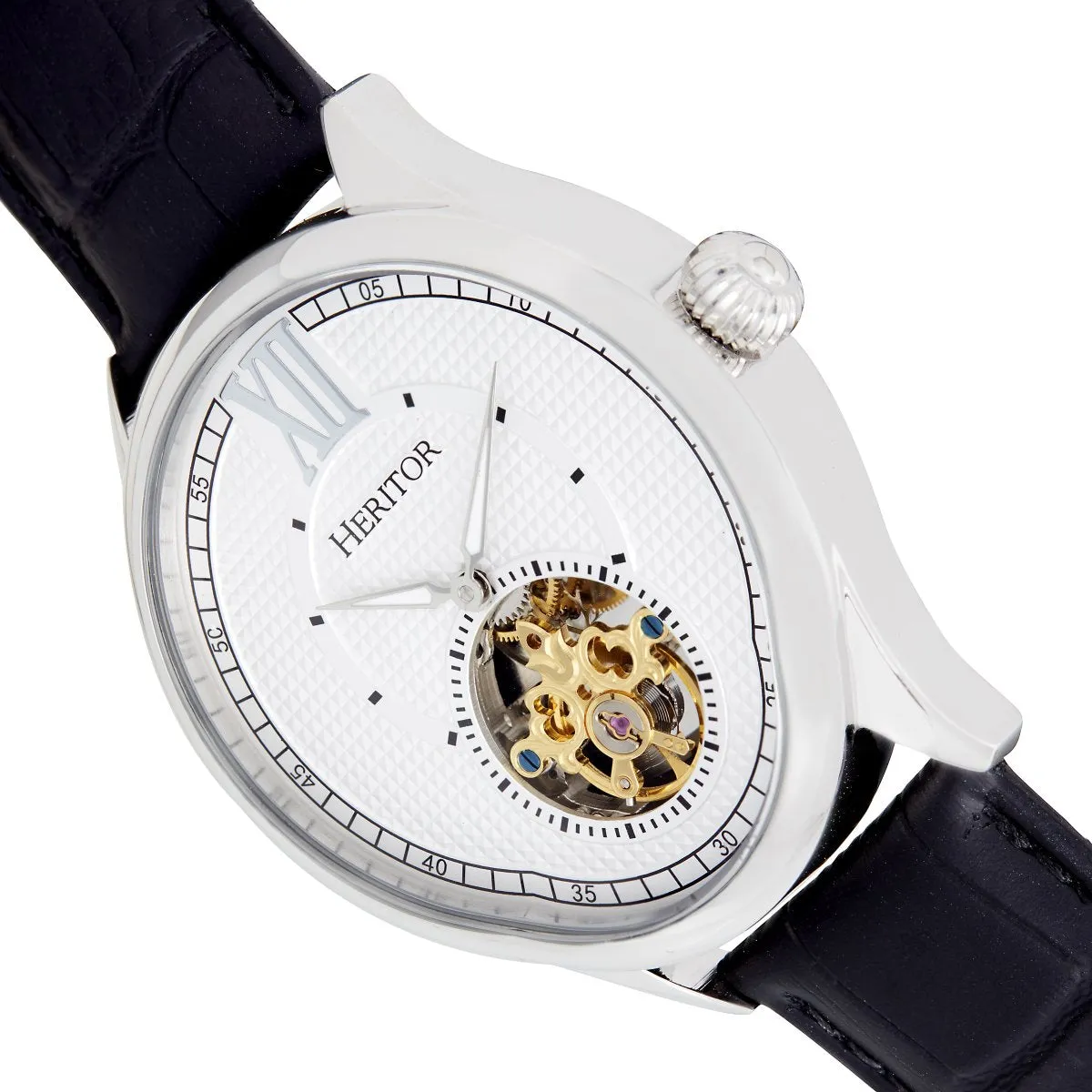 Heritor Automatic Hayward Semi-Skeleton Leather-Band Watch
