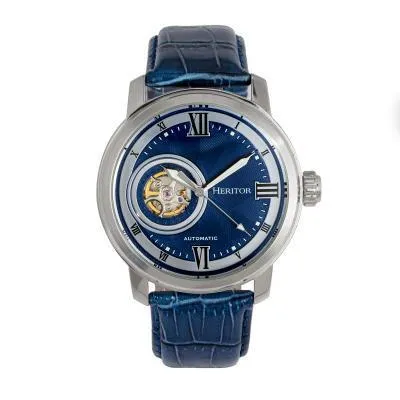 Heritor Automatic Maxim Semi-Skeleton Leather-Band Watch
