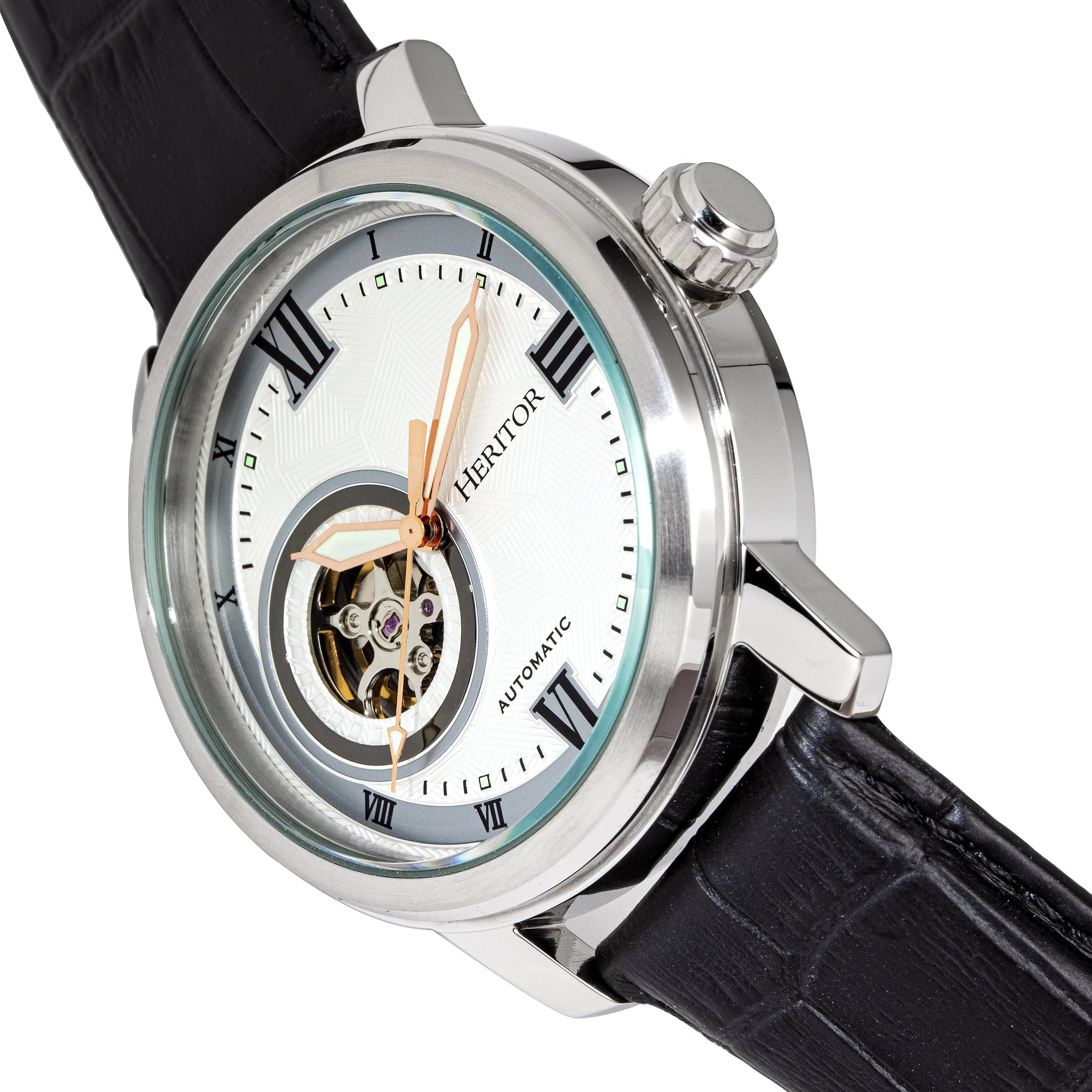 Heritor Automatic Maxim Semi-Skeleton Leather-Band Watch