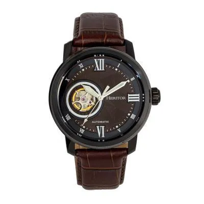 Heritor Automatic Maxim Semi-Skeleton Leather-Band Watch