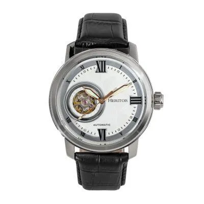 Heritor Automatic Maxim Semi-Skeleton Leather-Band Watch