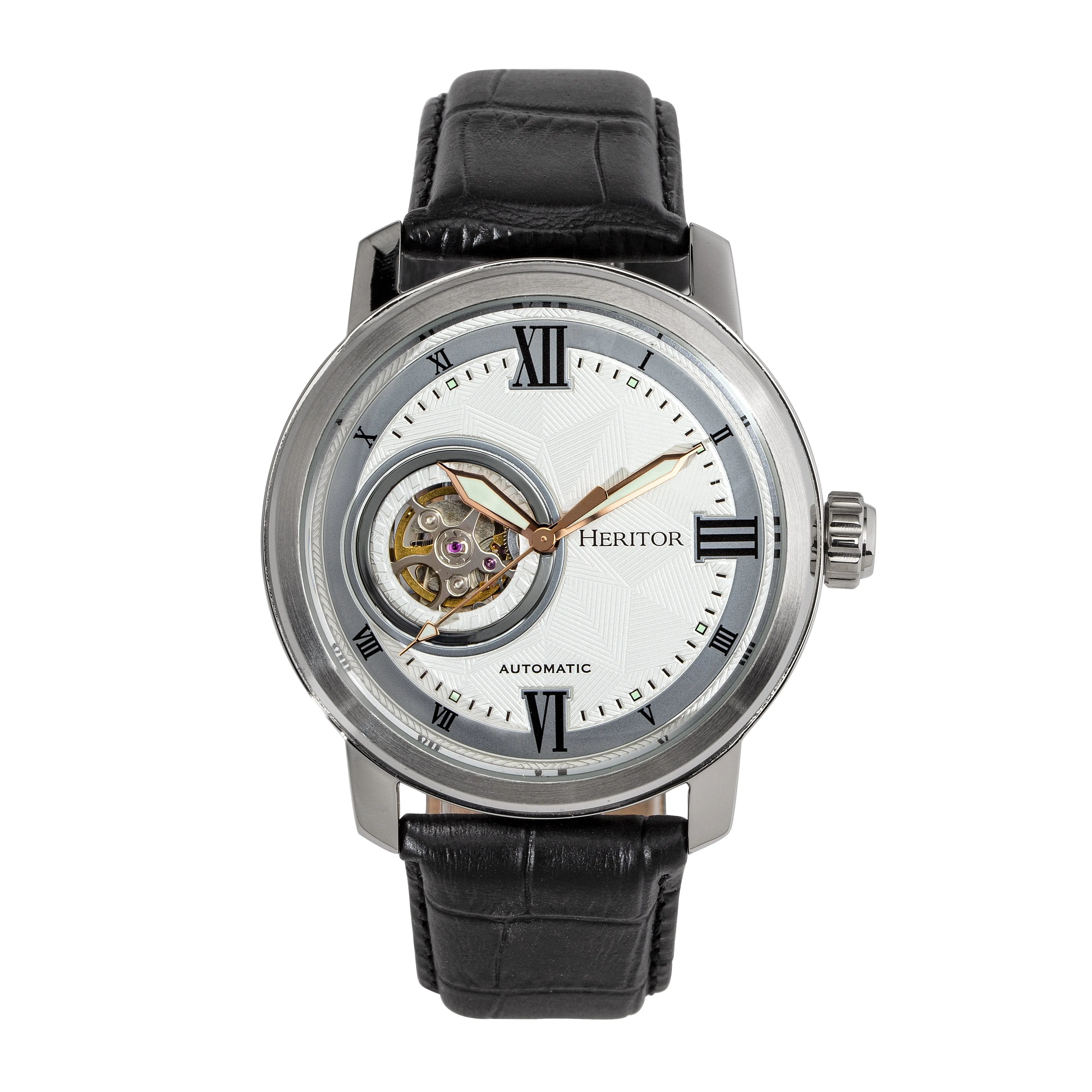 Heritor Automatic Maxim Semi-Skeleton Leather-Band Watch