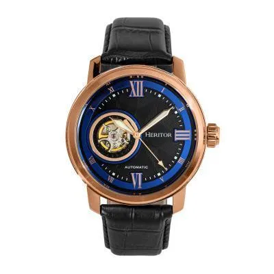 Heritor Automatic Maxim Semi-Skeleton Leather-Band Watch