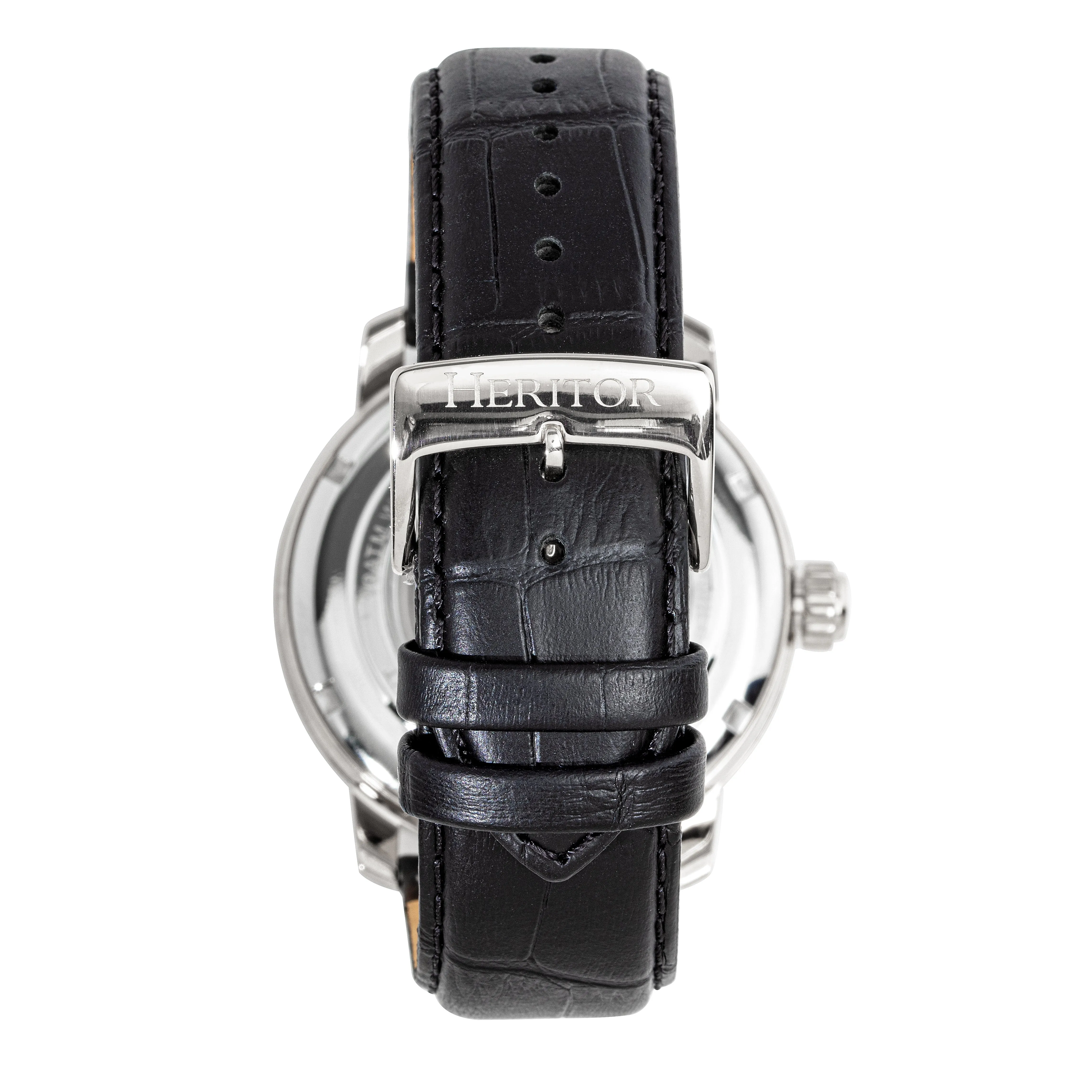 Heritor Automatic Maxim Semi-Skeleton Leather-Band Watch