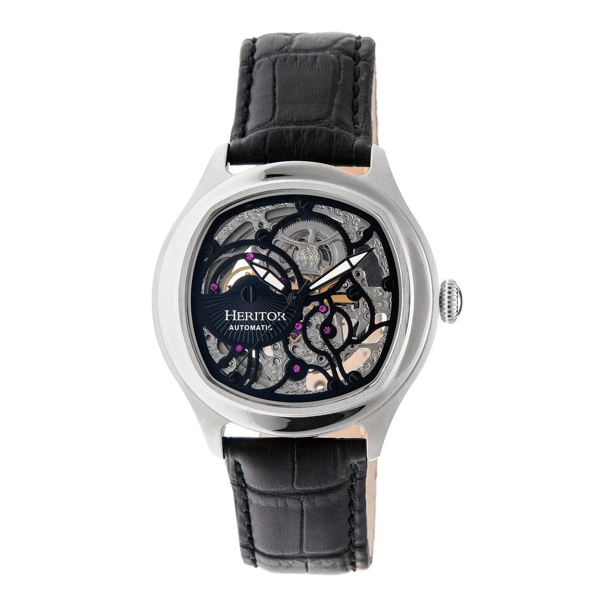 Heritor Automatic Odysseus Leather-Band Skeleton Watch