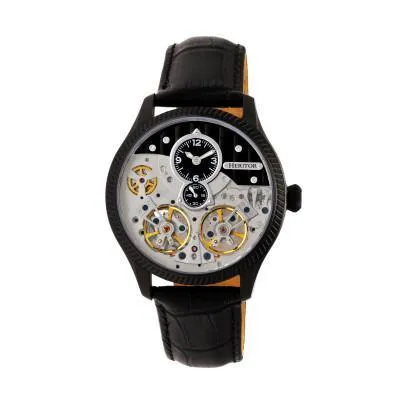 Heritor Automatic Winthrop Leather-Band Skeleton Watch