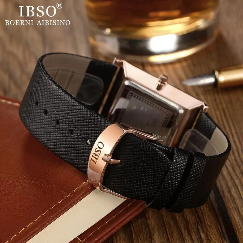 IBSO Men's Rectangle Ultra-thin Quartz Wallet Watches Gift Set For Him