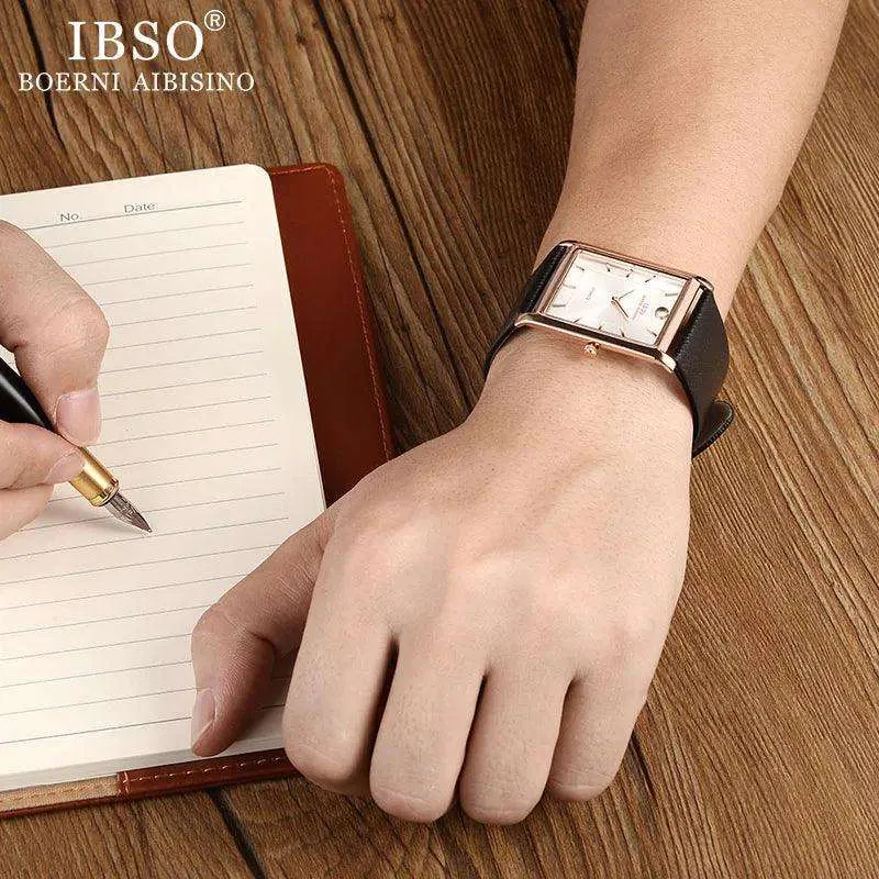IBSO Men's Rectangle Ultra-thin Quartz Wallet Watches Gift Set For Him