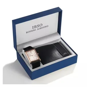 IBSO Men's Rectangle Ultra-thin Quartz Wallet Watches Gift Set For Him