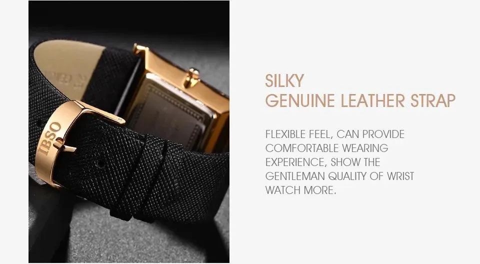 IBSO Ultra-Thin Rectangle Dial Men's Quartz Luxury Watches