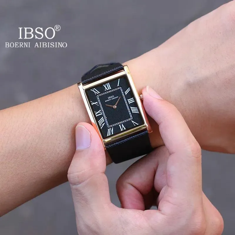 IBSO Ultra-Thin Rectangle Dial Men's Quartz Luxury Watches
