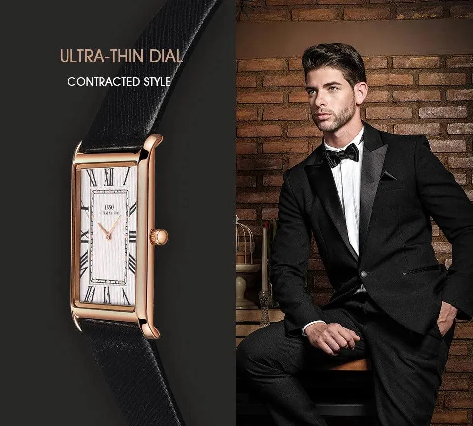 IBSO Ultra-Thin Rectangle Dial Men's Quartz Luxury Watches