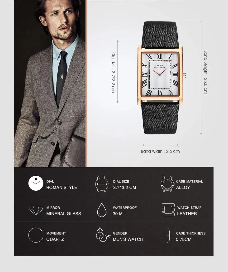 IBSO Ultra-Thin Rectangle Dial Men's Quartz Luxury Watches