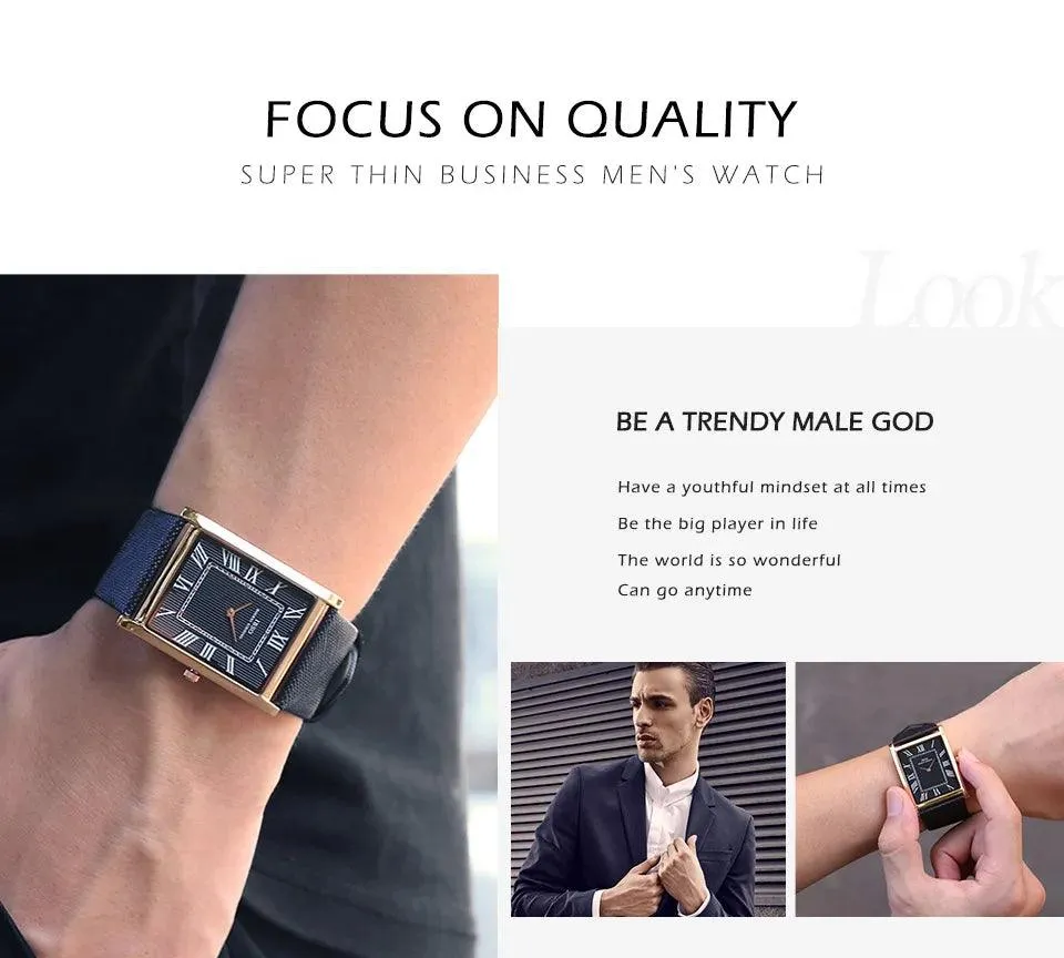 IBSO Ultra-Thin Rectangle Dial Men's Quartz Luxury Watches