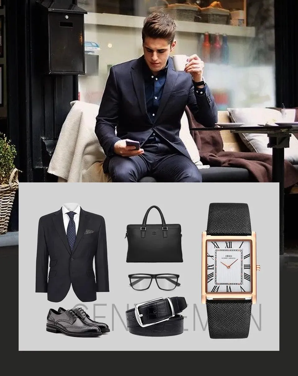 IBSO Ultra-Thin Rectangle Dial Men's Quartz Luxury Watches