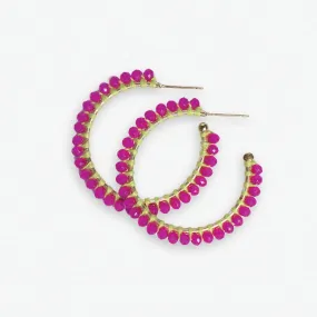 Ink   Alloy Lillian Crystal Threaded Bead Hoops- Hot Pink