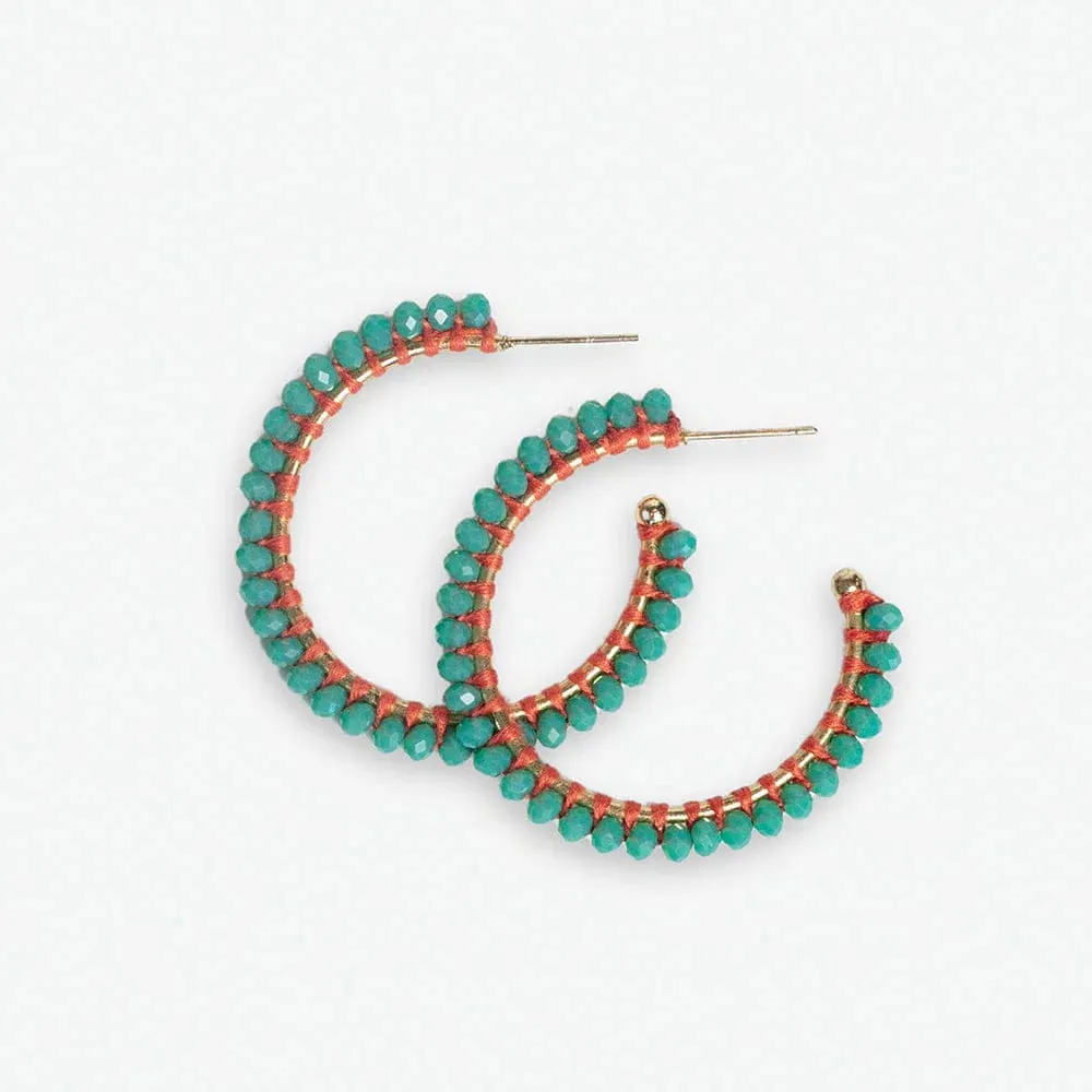 Ink   Alloy Lillian Crystal Threaded Bead Hoops- Turquoise