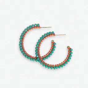 Ink   Alloy Lillian Crystal Threaded Bead Hoops- Turquoise