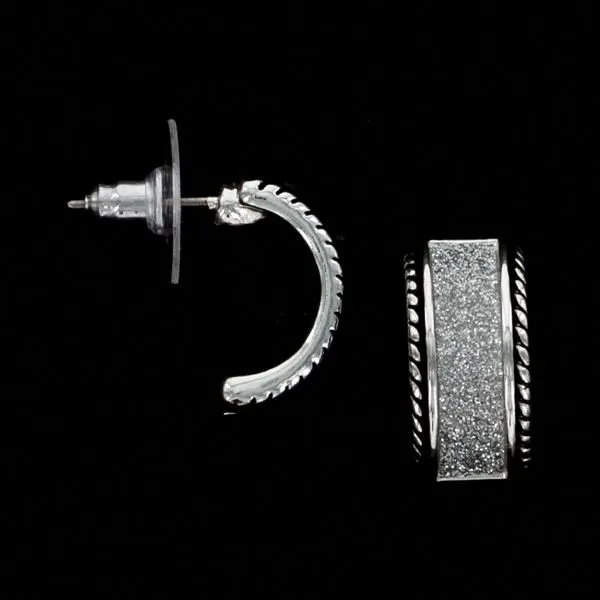 Ladies Silver Glitter Half Hoop Earrings