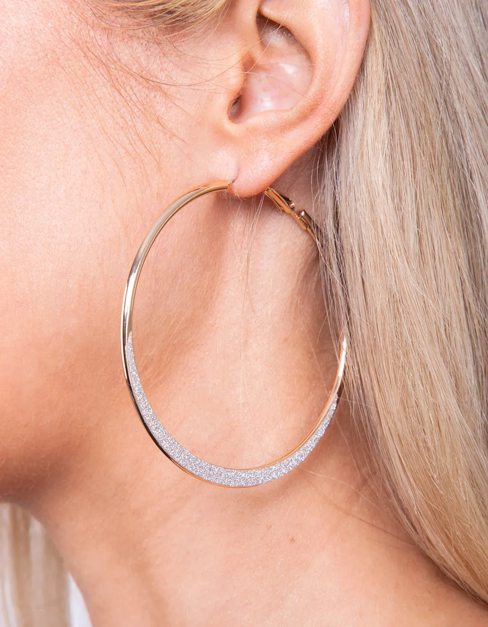 Large Gold Glitter Edge Hoop Earrings