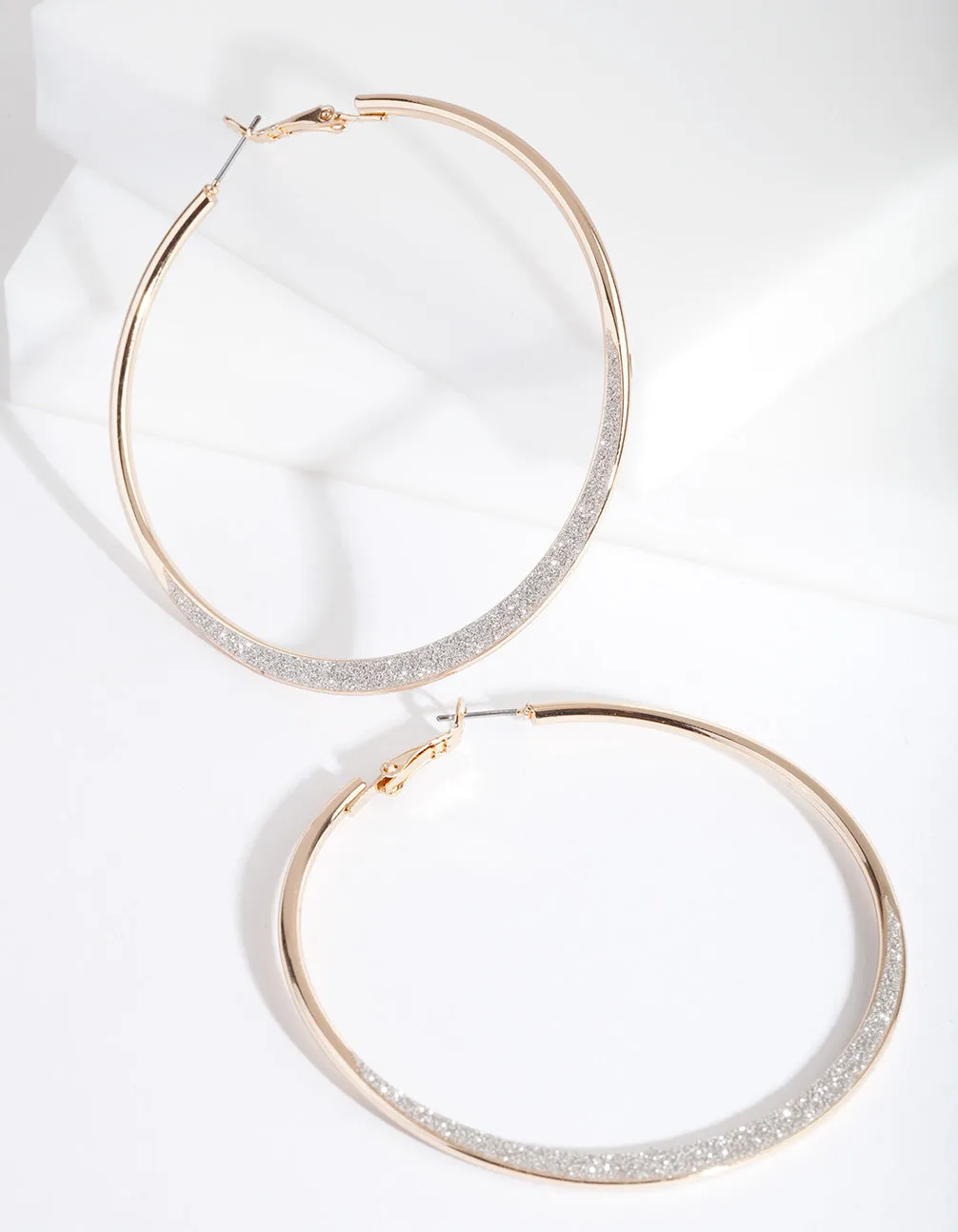Large Gold Glitter Edge Hoop Earrings
