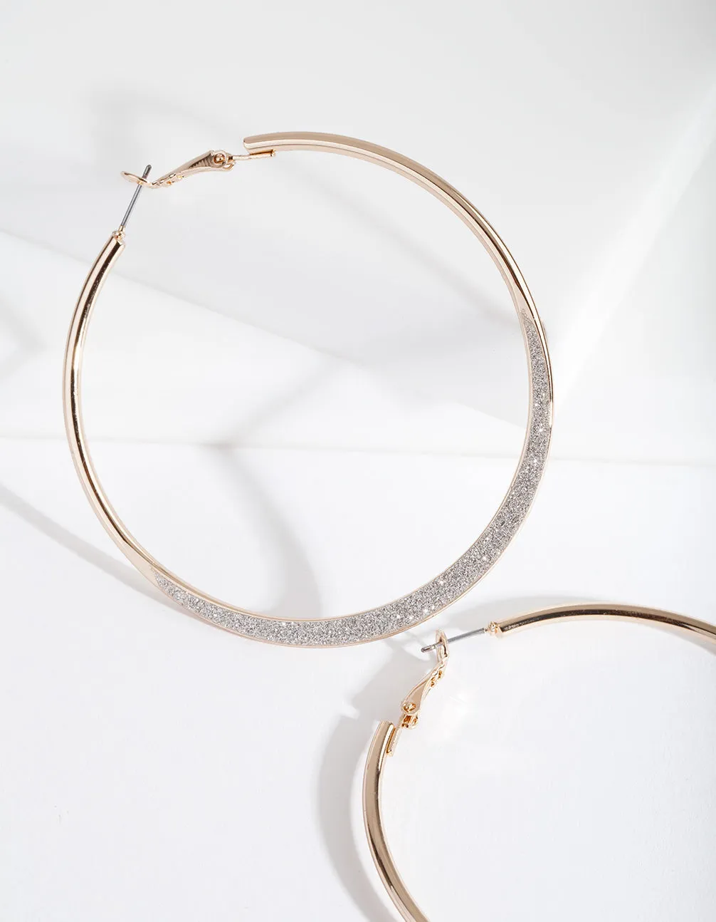 Large Gold Glitter Edge Hoop Earrings