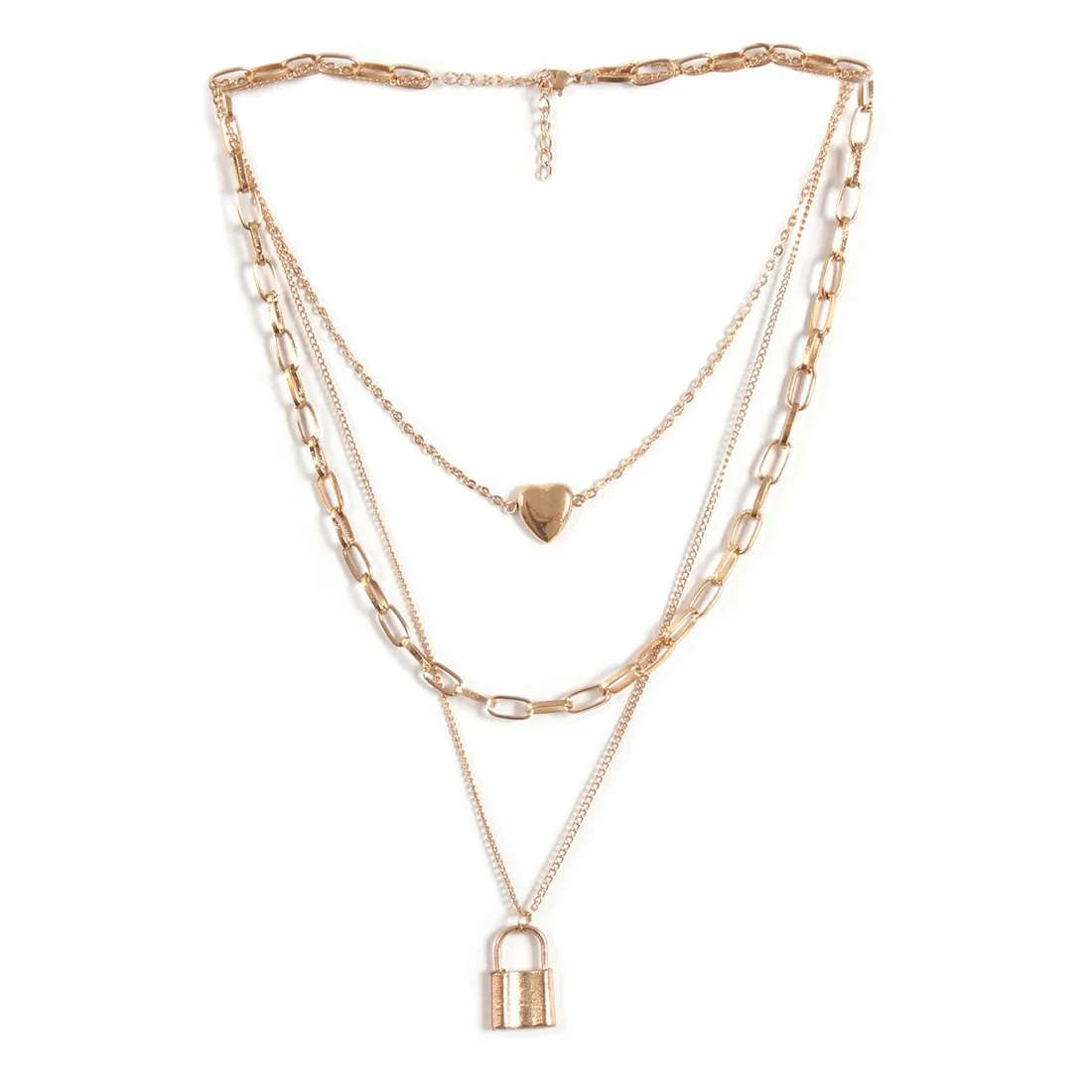 LOCK & HEART PENDANT STATEMENT LAYERED NECKLACE