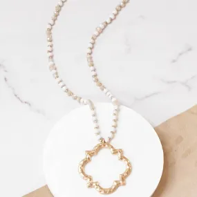 Long Wooden Bead Clover Necklace - Ivory
