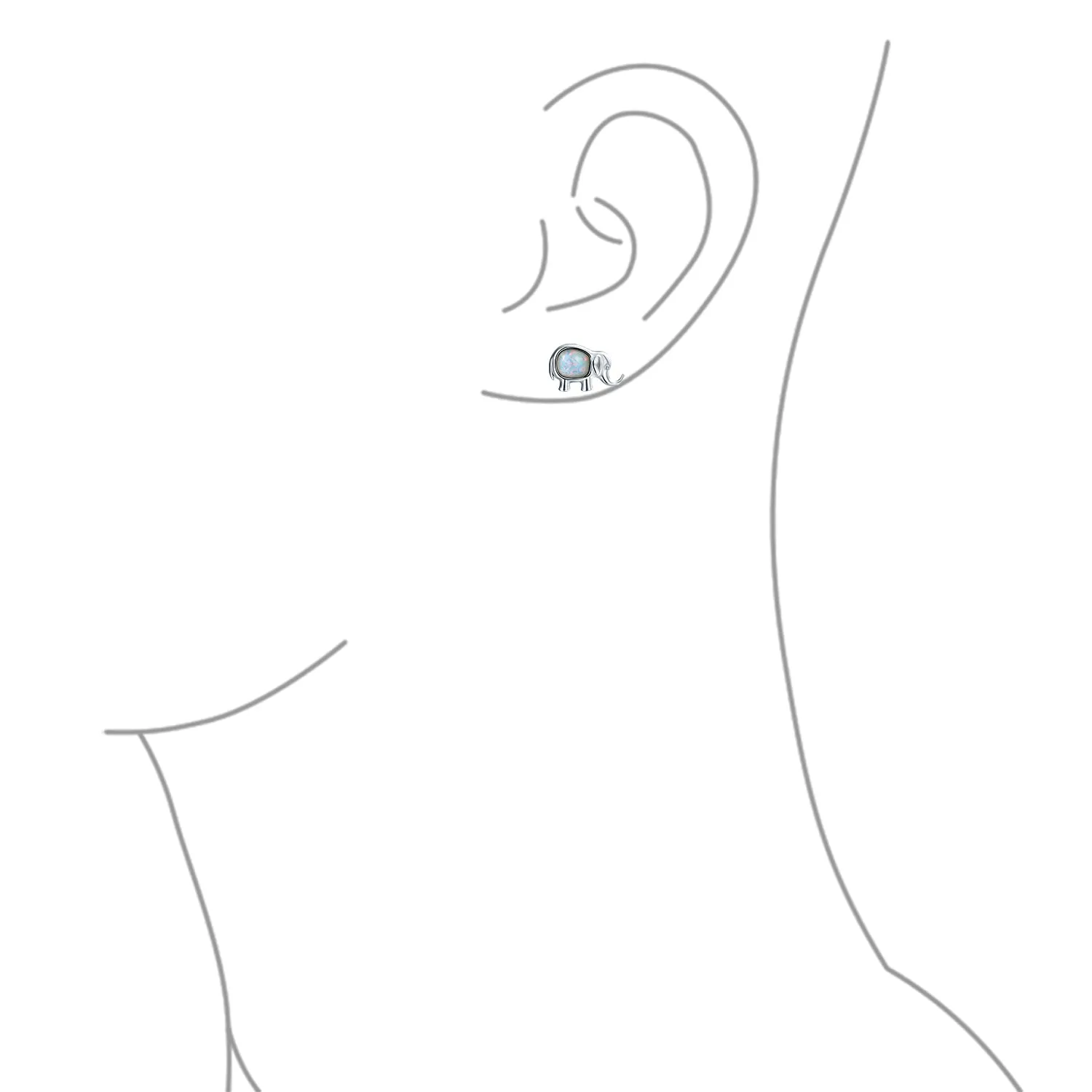 Lucky Dainty Gemstone Opal Elephant Stud Earrings Sterling Silver October Birthstone
