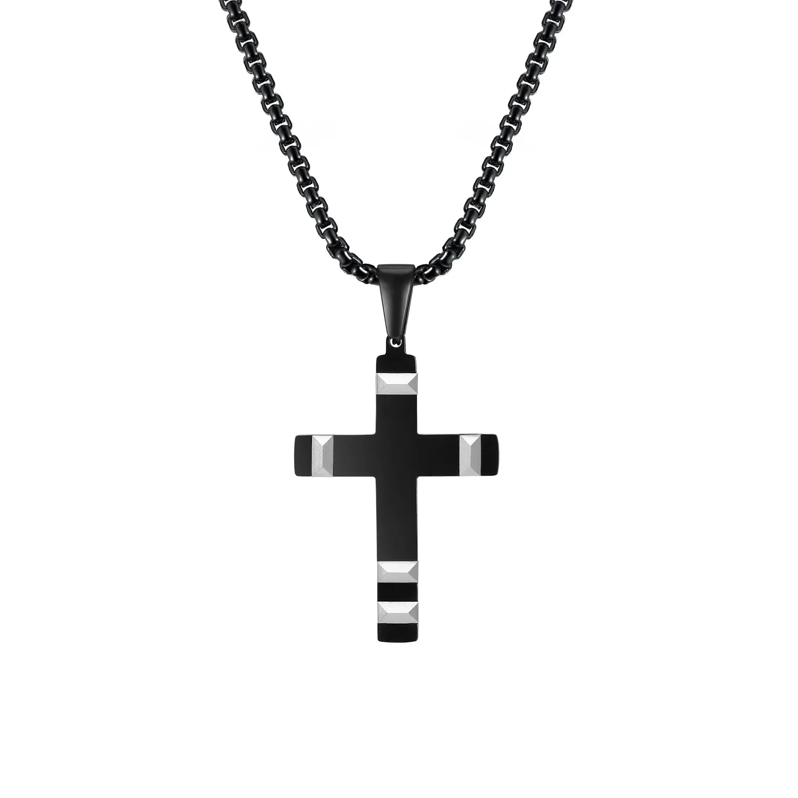 Mens Black Cross Necklaces,Waterproof Stainless Steel Bold Metal Cross Christ Faith Prayer Pendant
