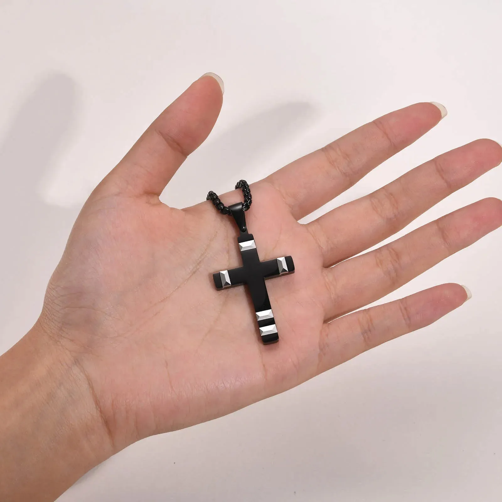 Mens Black Cross Necklaces,Waterproof Stainless Steel Bold Metal Cross Christ Faith Prayer Pendant