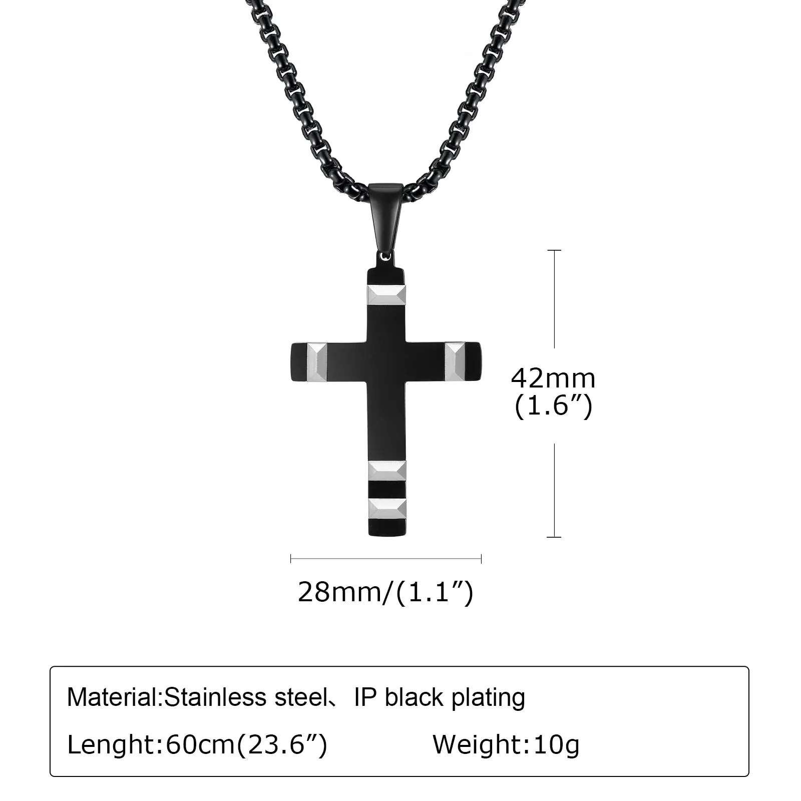 Mens Black Cross Necklaces,Waterproof Stainless Steel Bold Metal Cross Christ Faith Prayer Pendant