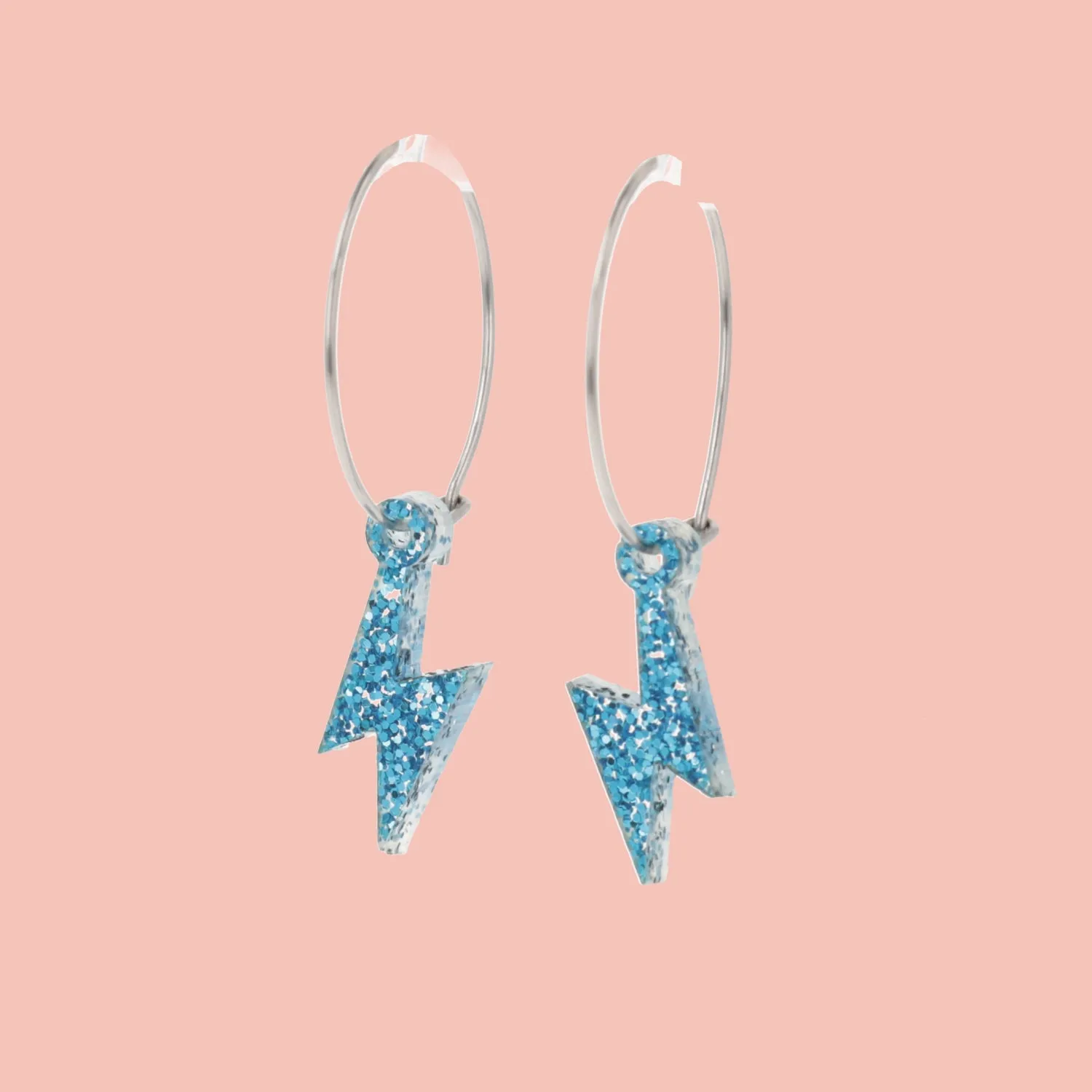 Mini Blue Glitter Lightning Bolt Hoop Earrings
