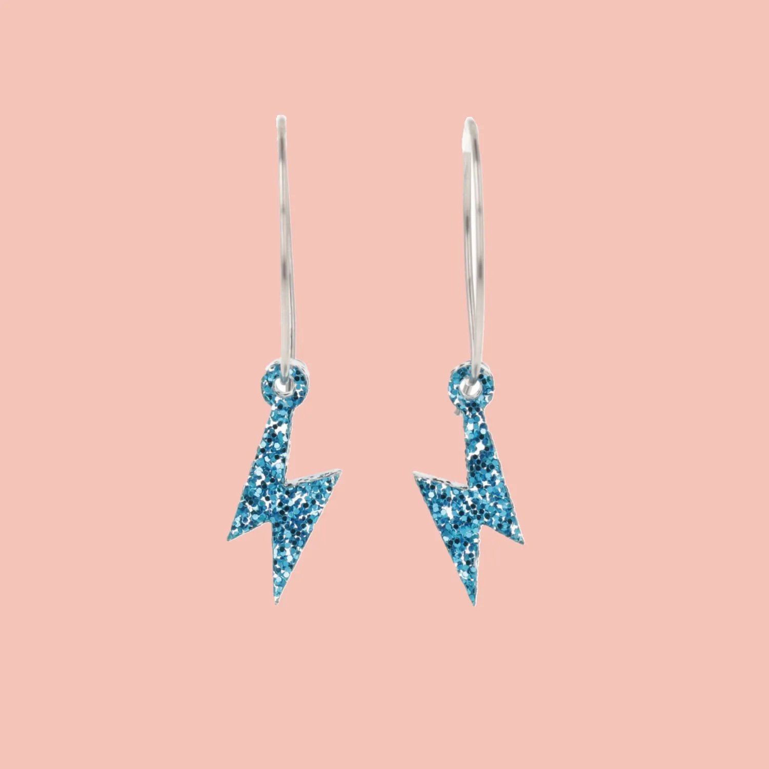 Mini Blue Glitter Lightning Bolt Hoop Earrings